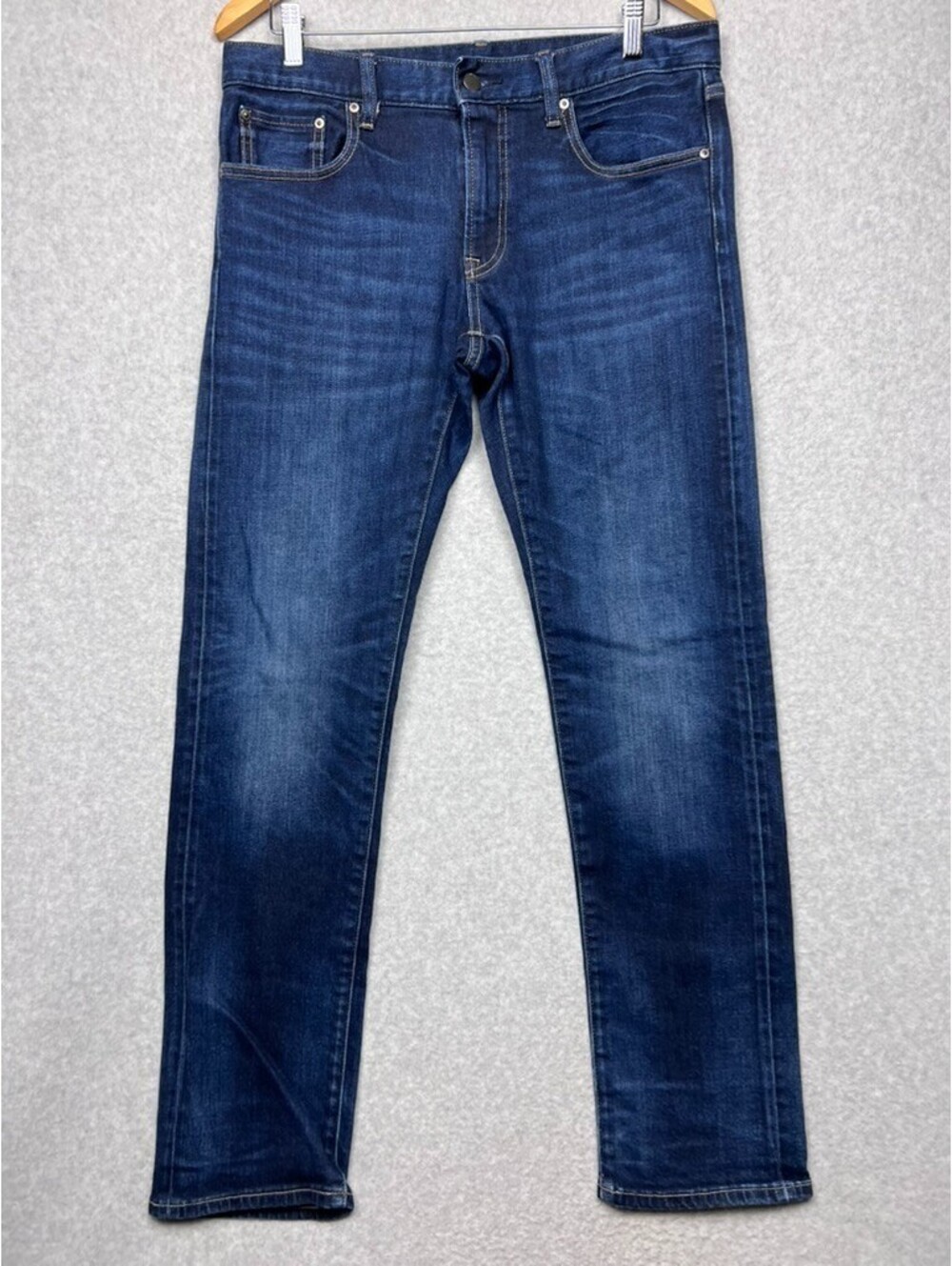 Uniqlo Slim Straight Jeans 33x32 Dark Wash Blue Stretch Denim Pants Casual